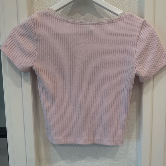 Forever 21 Pink Ribbed Button Front Short Sleeve Top Women’s Small - Picture 4 of 4